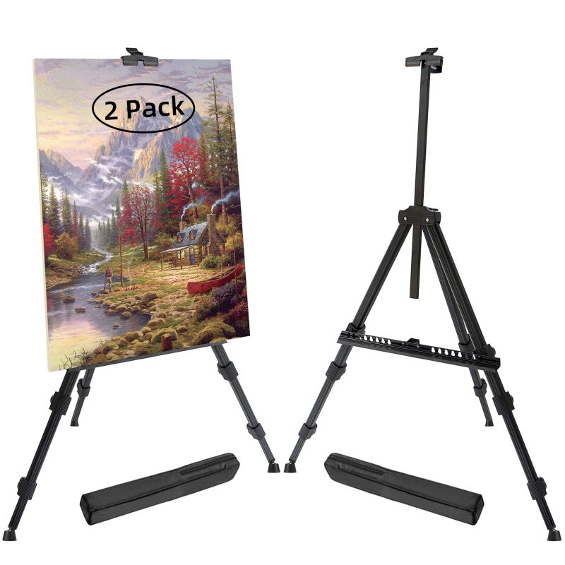 T-SIGN 72 Inches Tall Folding Easel Stand for Display, Aluminum Metal Tripod Art Easel Adjustable Height from 22-72 - Instant Poster Easels for Painting Canvas - Floor Standing Easel (Pack of 2) - Image 1